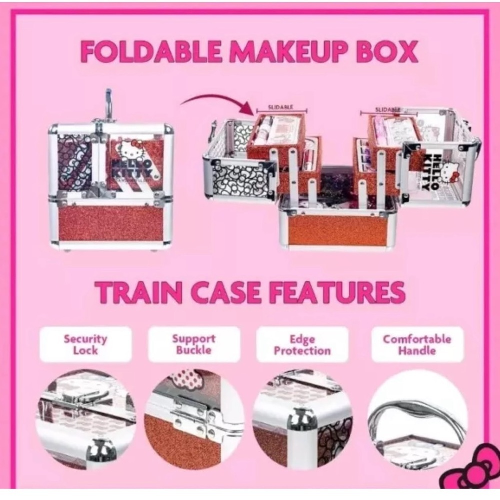 Hello Kitty Sanrio Foldable Makeup Glitter Travel Box Gift For Girls Woman New - Picture 16 of 16